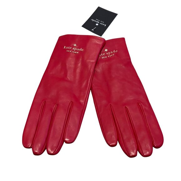 NWT Kate Spade Woman’s floating logo Red Leather Gloves KS1004264 Lava falls XL - Picture 1 of 4